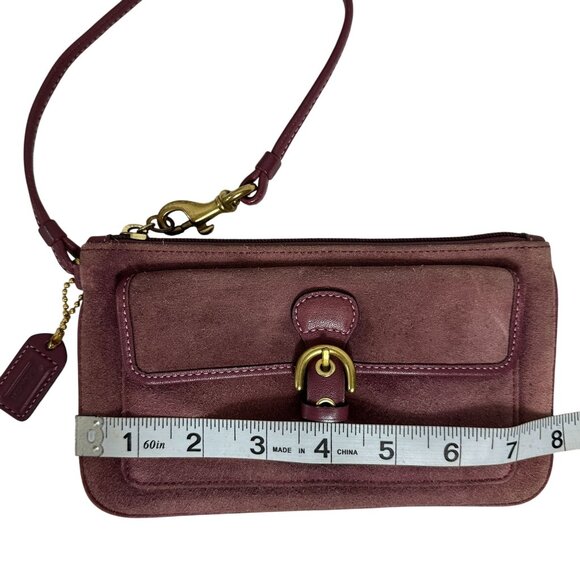Vintage Coach SOHO Burgundy Purple Suede Buckle Wristlet Mini Bag Signature - Picture 9 of 11